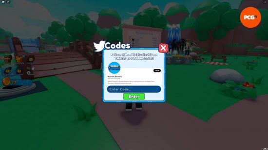 The Pet Catchers codes redeem screen where you enter words to get free items.