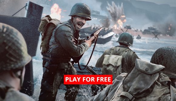 Artwork of the game Enlisted showing soldiers on the battlefield with the words "Play for free" imposed over it.