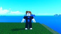 Second Piece codes: a Roblox avatar standing on top of a tree looking out into the ocean.