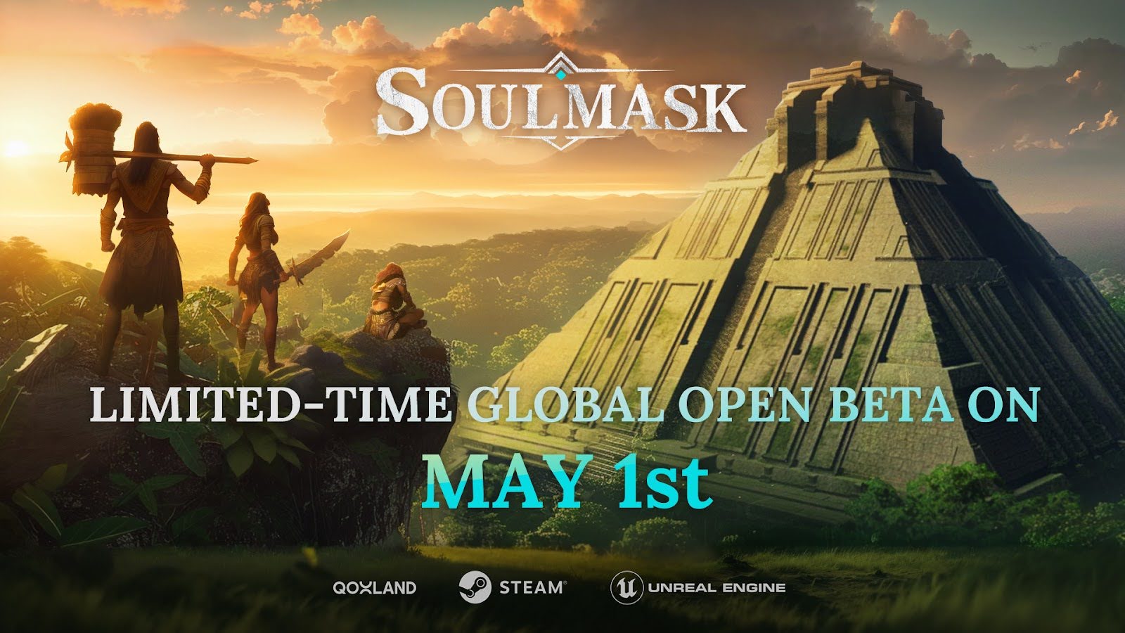 Soulmask Steam survival game: A warrior overlooking a temple in Steam survival game Soulmask