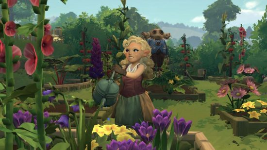 Tales of the Shire gameplay: a female Hobbit stood in a flower field