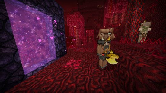 A Piglin looks at the player through his scarred eye and the Nether looks entirely different thanks to GrungeBDCraft, one of the best Minecraft texture packs.