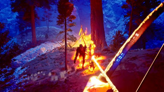 The Axis Unseen preview: Bigfoot charges through a fire trap as the hunter takes aim.