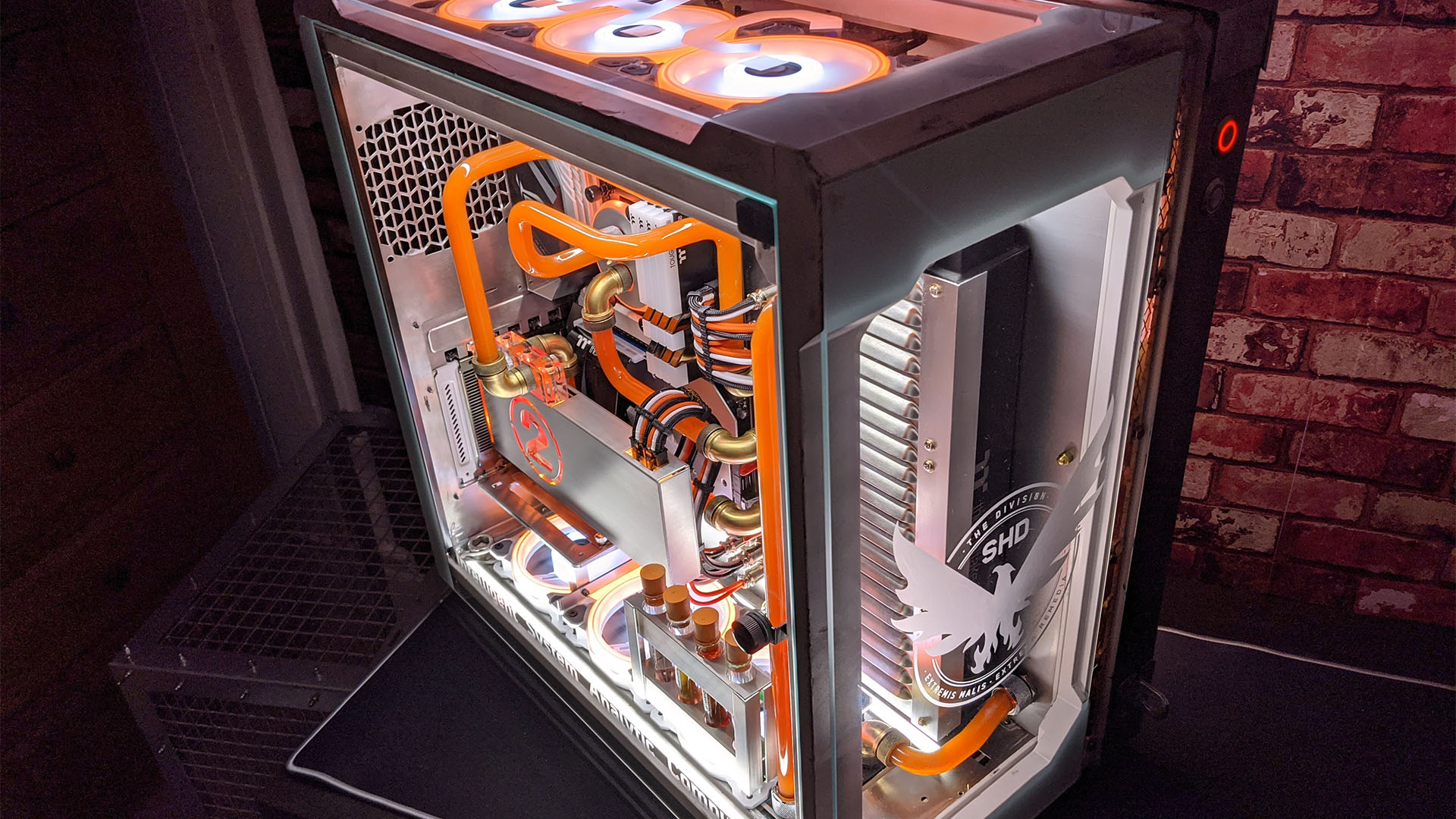The Division 2 gaming PC in white and orange