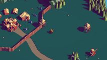 97% rated minimalist strategy game update adds 15 new game modes: It's day in Thronefall and the player character stands outside a small town,'s walls, with green grass under their feet and trees surrounding them.