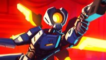98% rated ultra-fast retro FPS updates with bevy of new gun variations: Key art from Ultrakill which shows robot EV-1 blasting away across a red background.