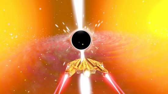 Underspace new Steam space game RPG: A ship flying towards a black hole in space game RPG Underspace