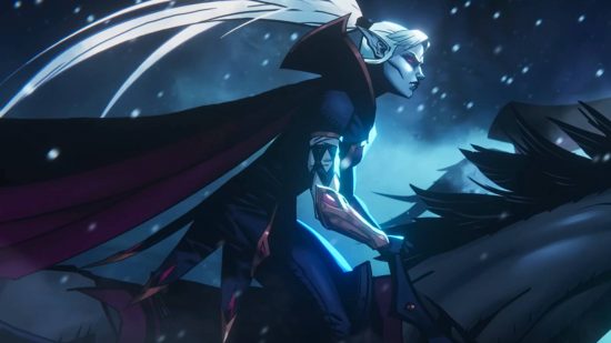 V Rising gets big price hike ahead of full launch: A pale, cartoon vampire woman with white hair tied back in a ponytail rides a black horse through snow
