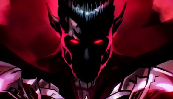 V Rising 1.0 takes us to the Ruins of Mortium to drink the blood of Count Dracula - A shadowy figure with pointed ears and glowing red eyes.