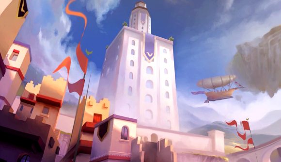 Vertical Kingdom is a new city building roguelike strategy game with a unique twist, out now on Steam - A giant tower rises up amid a city.