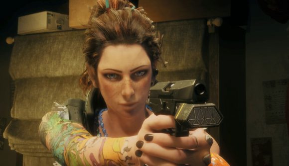 Last year's most underappreciated action game gets big combat overhaul: A screenshot from Wanted: Dead where the main character, Lt. Hannah Stone, points a gun towards the camera.