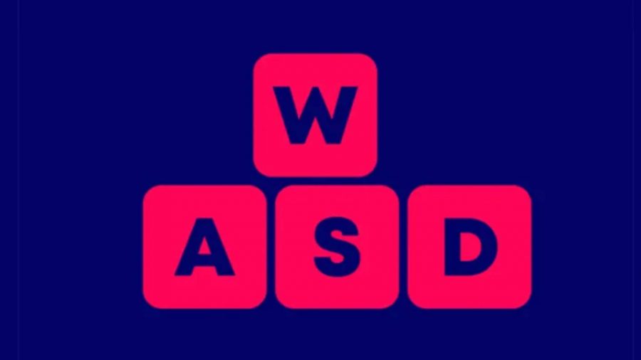 WASD: Red computer keys with 'wasd' on them on a navy blue background