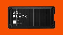 WD Black P40 external SSD against an orange background
