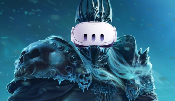 Arthas, World of Warcraft Lich King, wearing a Meta Quest 3 headset