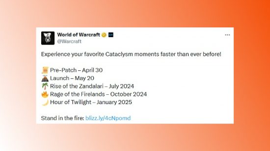 WoW Cataclysm Classic releasedatum, roadmap aangekondigd: Screenshot van de WoW Cataclysm Classic roadmap.