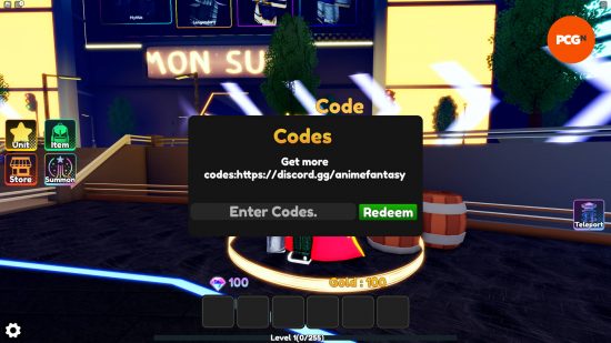 The redeem NPC circle you need to stand on to use Anime Fantasy codes.