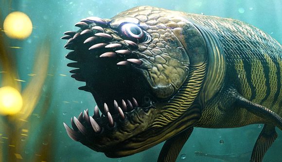 Ark Survival Ascended Xiphactinus is the latest dinosaur mod to join the full roster - A giant tuna-like fish with a mouth full of large, sharp teeth.