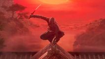 Assassin's Creed Codename Red changes name ahead of cinematic reveal: A ninja leaps on top of a red roof in a crimson world.