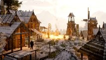 Bellwright developer says the medieval RPG "needs more work" but "will not disappoint you" - A snow-covered city in the survival game.