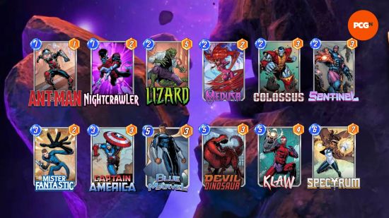 All twelve cards to make the best ongoing beginner Marvel Snap deck.