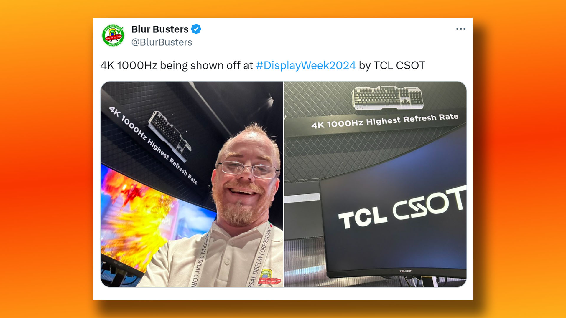 TCL CSOT 1.000-Hz-Gaming-Monitor von Blur Busters in einem Twitter-X-Beitrag entdeckt
