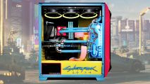 The Cyberpunk 2077 Neon Gaming PC with spray painted sides