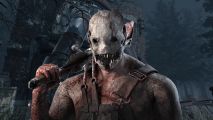 Dead by Daylight rubber-banding and free game claims fixed: The trapper from DBD stands looking at the viewer, standing in front of a scene from the Macmillan Estate.