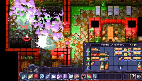 Escape The Mad Empire gets new demo and playtest on Steam: A pixel dungeon, shown from above, with explosions, from Escape The Mad Empire.