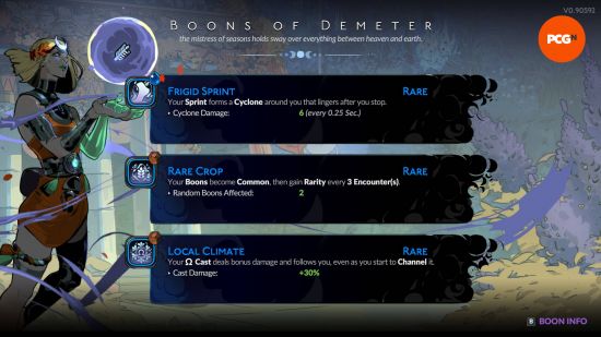 A selection of Demeter's Hades 2 boons.