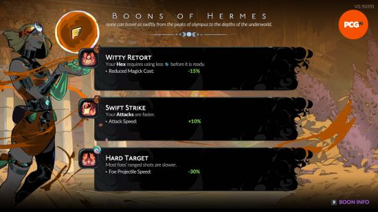 A selection of Hermes's Hades 2 boons.