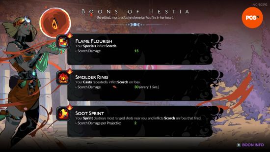 A selection of Hestia's Hades 2 boons.