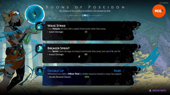 A selection of Poseidon's Hades 2 boons.