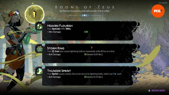 A selection of Zeus's Hades 2 boons.
