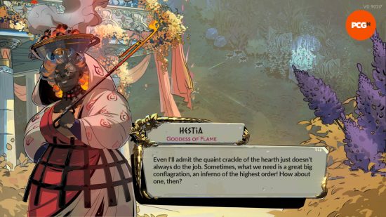 Hades 2 builds: the player has summoned Hestia, goddess of flame.