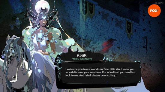 Hades 2 builds - Selene is the titan of the moon and is talking to the player.