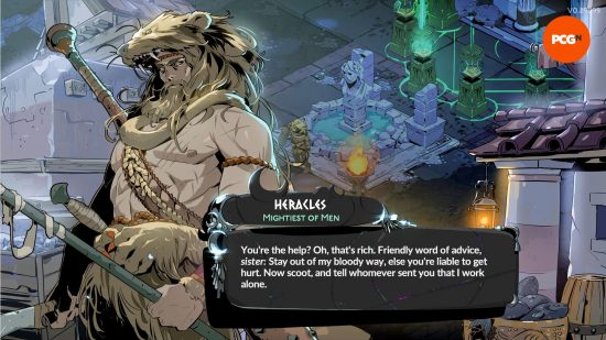 One of Heracles' voice lines, played by Matthew Waterson in the Hades 2 cast, written on screen as it spoken.