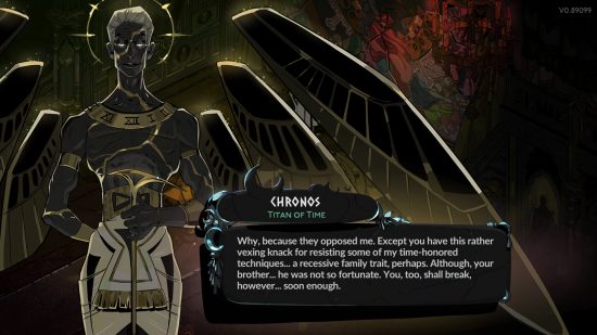 Hades 2 bosses: a sleek, evil-looking man with black wings, holding a golden staff.