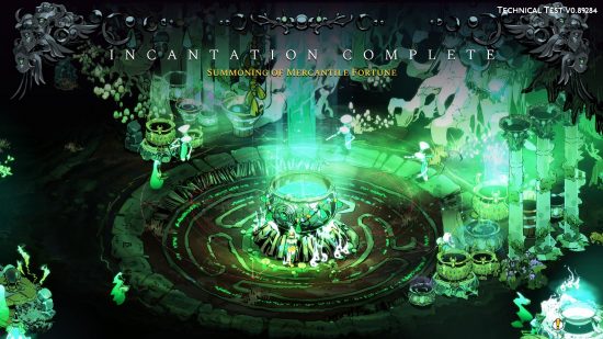 Hades 2 incantation: the cauldron glows green when an incantation is done
