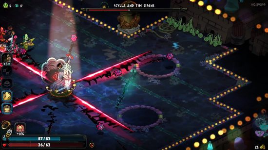 Hades 2 Scylla boss: a giant shelled monster fires red lasers from her shell.