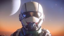 Helldivers 2 CEO steps down: a close up of a white space marine helmet