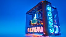 The intel gaming PC on a blue background