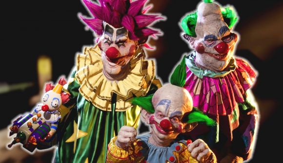 Killer Klowns from Outer Space voice chat: three Klowns stand together looking ready to fight.