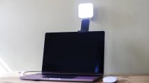 The Logitech Litra Glow light attached to a laptop monitor