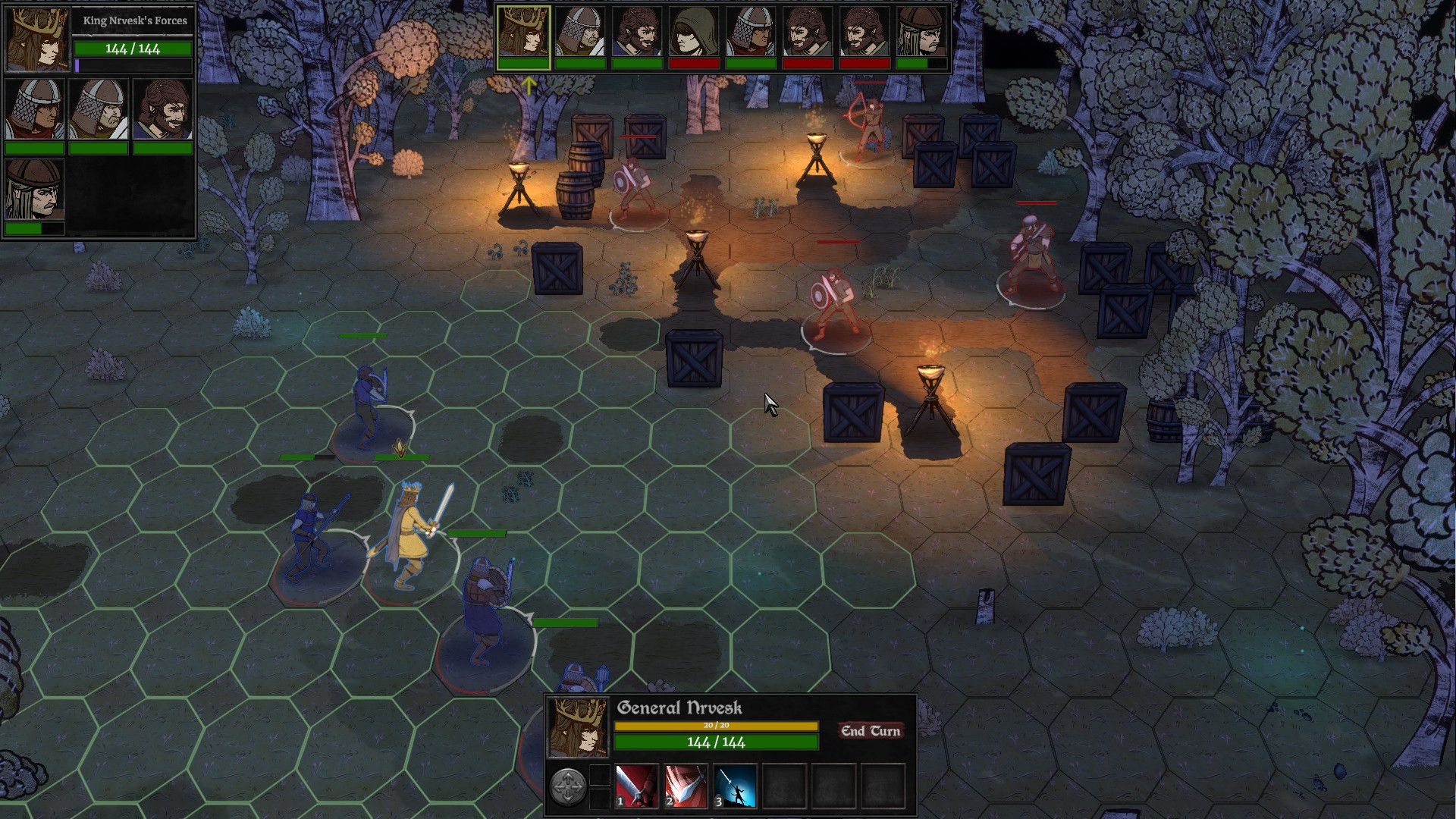 Lost in the Open: una captura de pantalla del combate en el juego de estrategia roguelike.