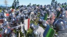 Manor Lords Steam wishlists: Two armies brawling in Steam city building game Manor Lords