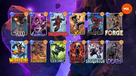 A deck consisting of 12 cards including Sasquatch and Death, one of the best Marvel Snap decks.