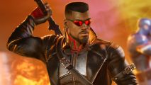 XCOM and Marvel's Midnight Suns legend is building a new life sim: Blade in Marvel's Midnight Suns readies his sword against a firey background.