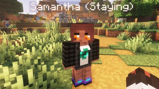 Samantha, a female, human villager, in the Minecraft comes Alive reborn mod.