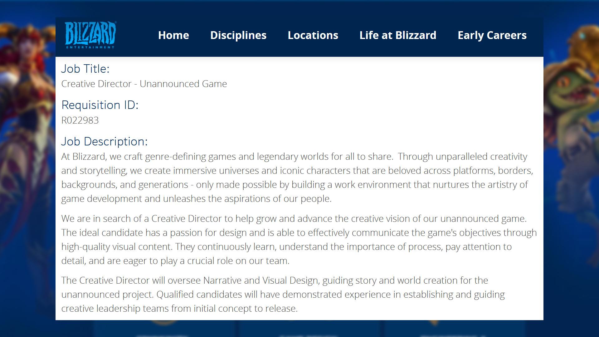 Stellenausschreibung von Blizzard Entertainment: 