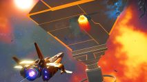 No Man's Sky update Adrift: A spaceship docking with a freighter in space game No Man's Sky